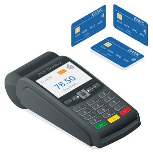 Credit card terminal on a white background
